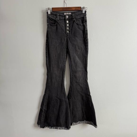 Free People Womens Irreplaceable Flare Jeans Galaxy Black High Rise Button Front - Picture 4 of 14